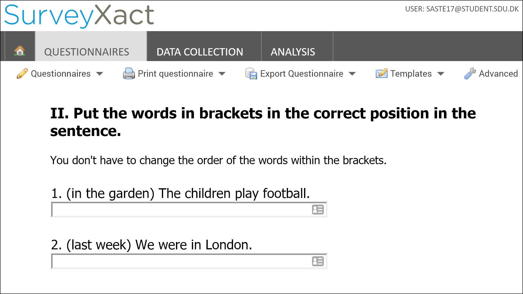 Screenshot Survey Xact: Open Question Design