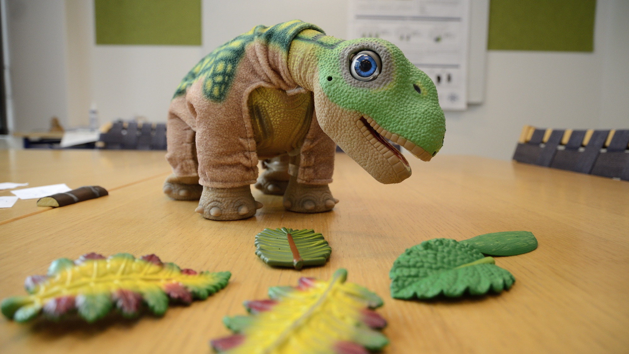 The Pleo rb is a versatile toy robot. It needs food and attention, like any real pet.