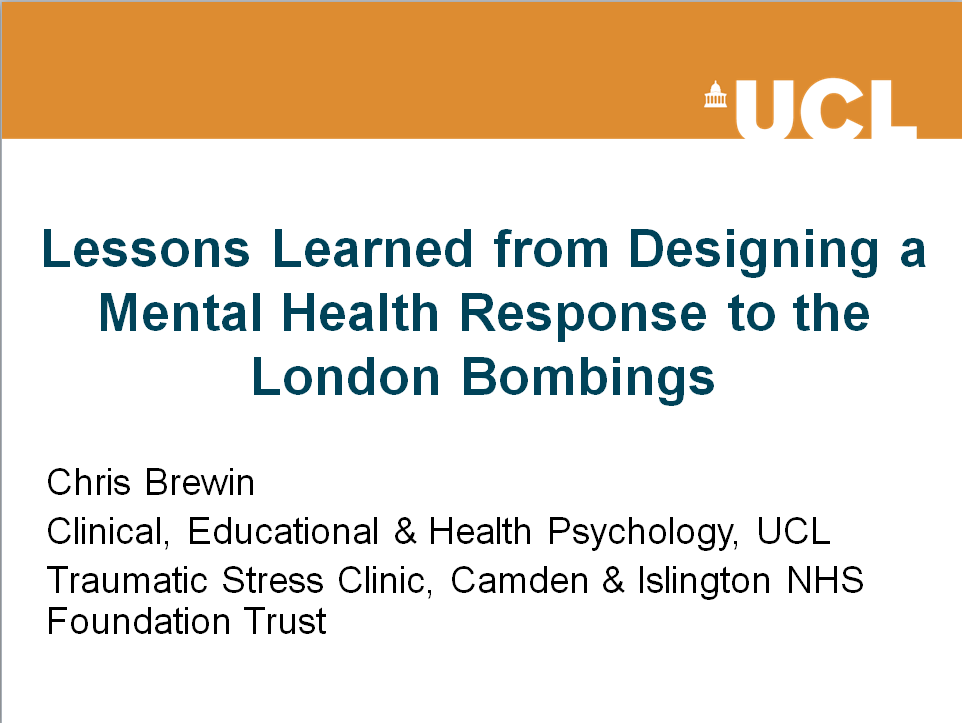 Oplæg ved konference om omtimering af den psykosociale indsats efter katastrofer og terror  - Chris Brewin 