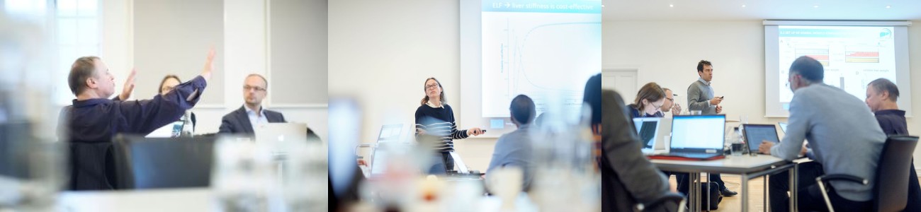 Photo of Peer Bork, EMBL; Jonel Trebicka, TransHep and Maja Thiele, FLASH-Center for Liver Research at GALAXY project meeting.