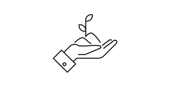 An illustration of a hand holding a growing plant