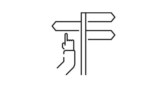 En illustration af vejlskilte for at vise hvilken vejledning man kan få