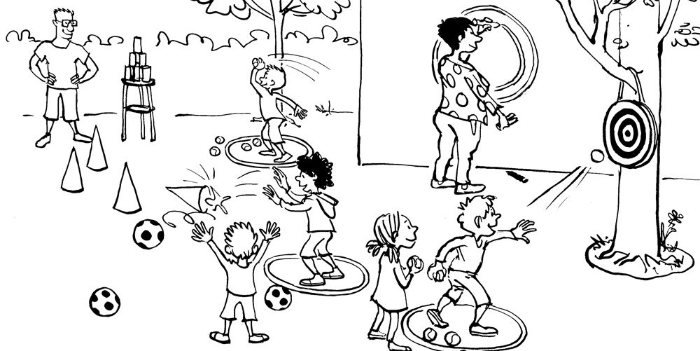 Børnehavebørn bruger bolden