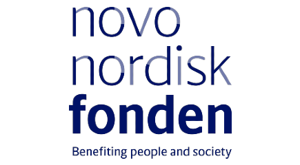 novo nordisk fonden logo with the tagline “Benefiting people and society” on a black background.