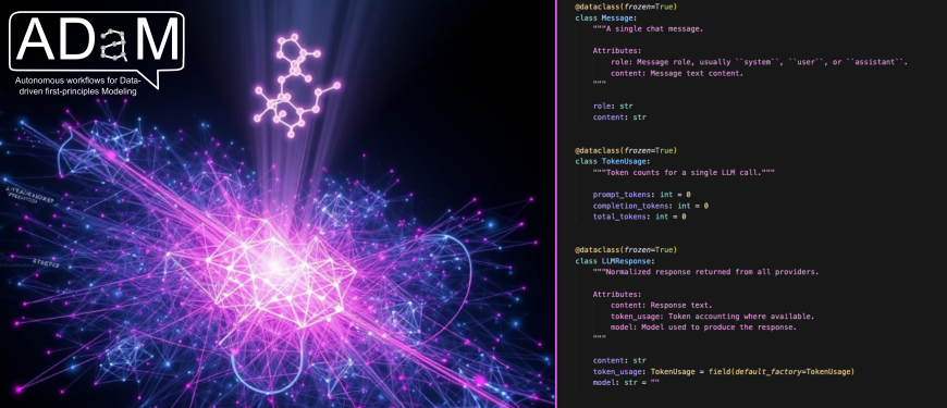 Illustration of ADaM - Autonomous workflows for Data-driven first-principles Modeling