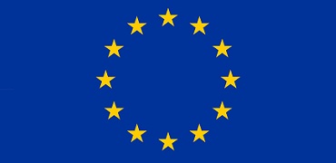 European Union flag with 12 yellow stars arranged in a circle on a blue background.