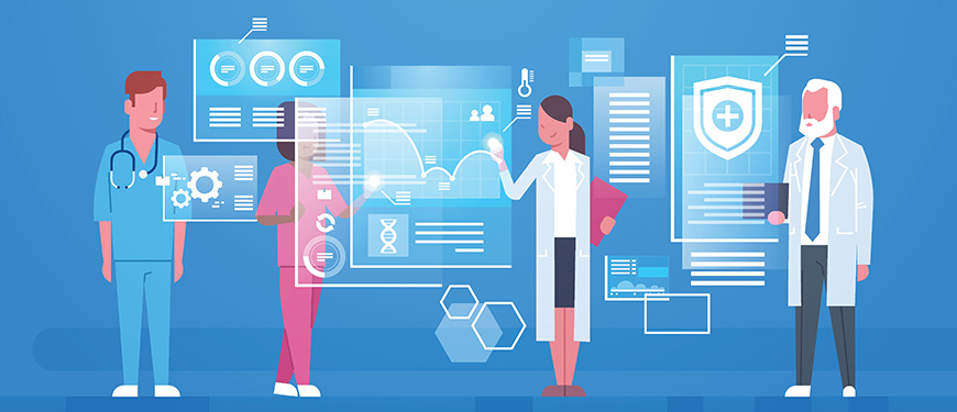 Illustration of data, doctor, patients