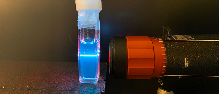 UV light through blue chemical solution