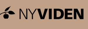 Sort logo med ikon og teksten NYVIDEN på beige baggrund.