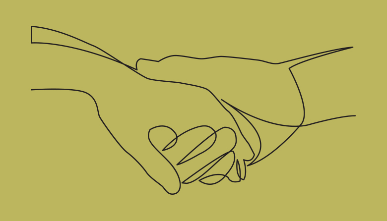 Stregtegning af to hænder, der holder hinanden i hånden