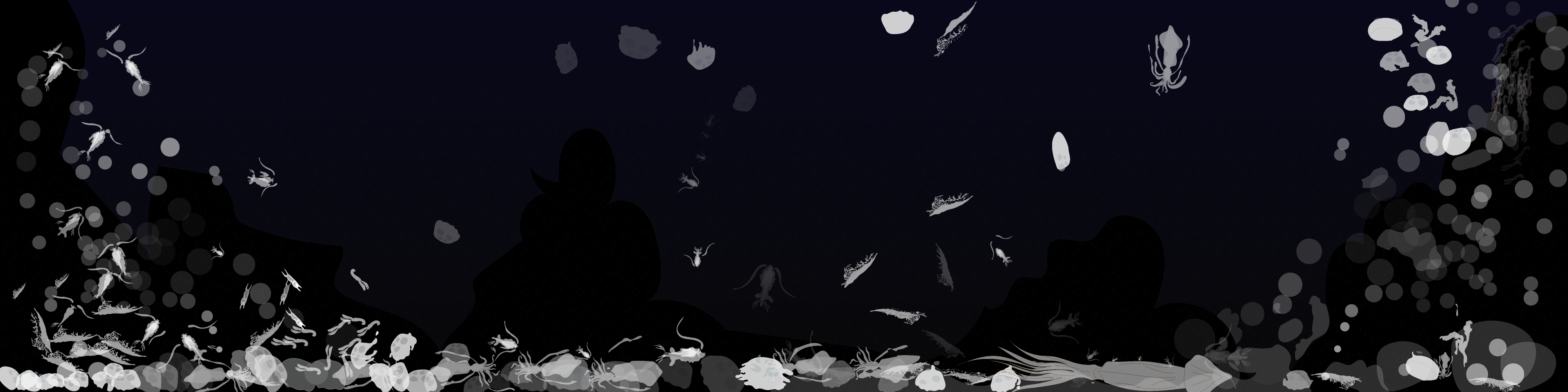 Illustration showing the animal carcasses on the bottom of the ocean.