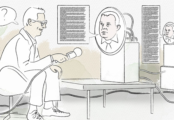 Illustration af interviewer og en robot-ai