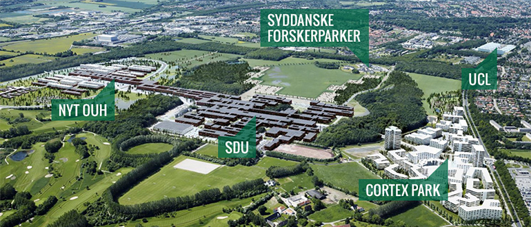 Kort med navne over Campus Odense