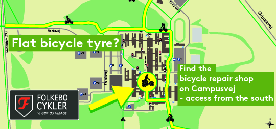 The image shows what bicycle path leads to the bicycle repair shop.