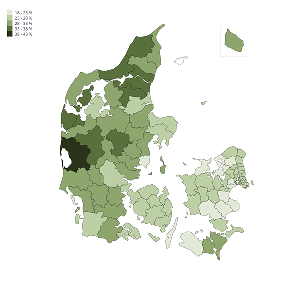 Børns fodbold-aktiviteter fordelt i landets kommuner.