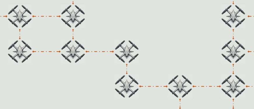 Illustration of a drone swarm's internal communication and synchronization