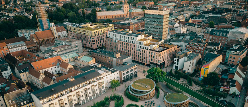 The city of Odense seen from a drone