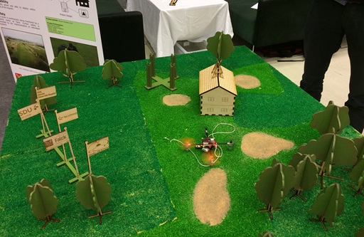 Student model of defibrillator drone on golf course