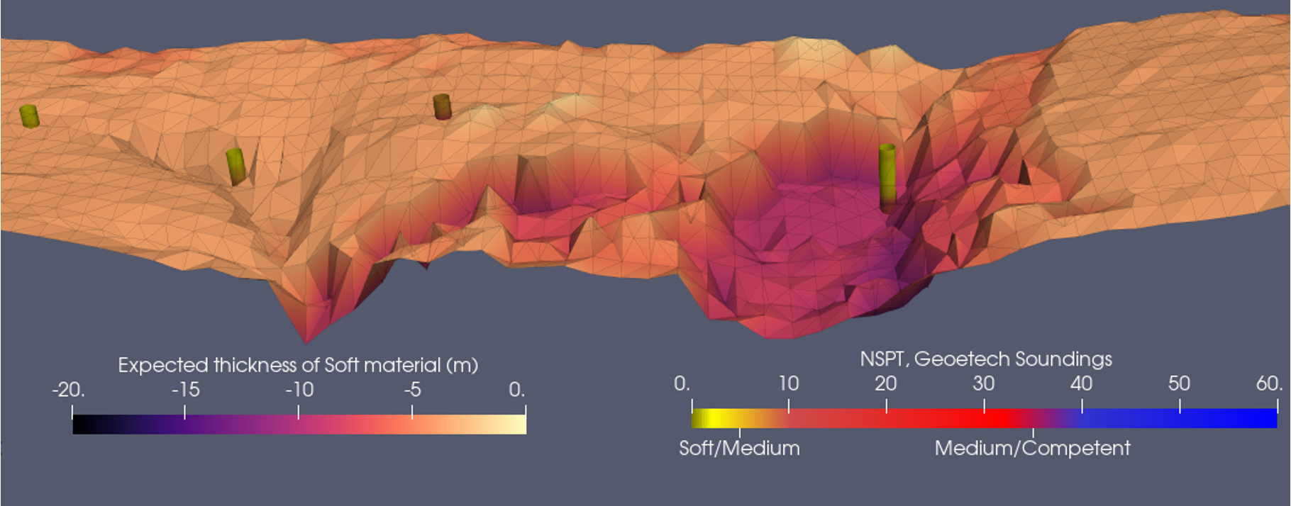 3D ground model crafted from geophysical and geotechnical data.