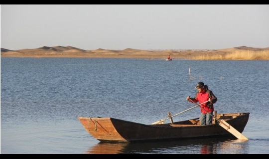 Forskerne henter prøver op fra ferskvandssø i Gobiørkenen (foto: Yonghui Zeng).