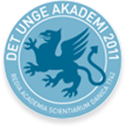 Blåt cirkulært logo med en vinget figur og teksten "DET UNGE AKADEMI 2011".
