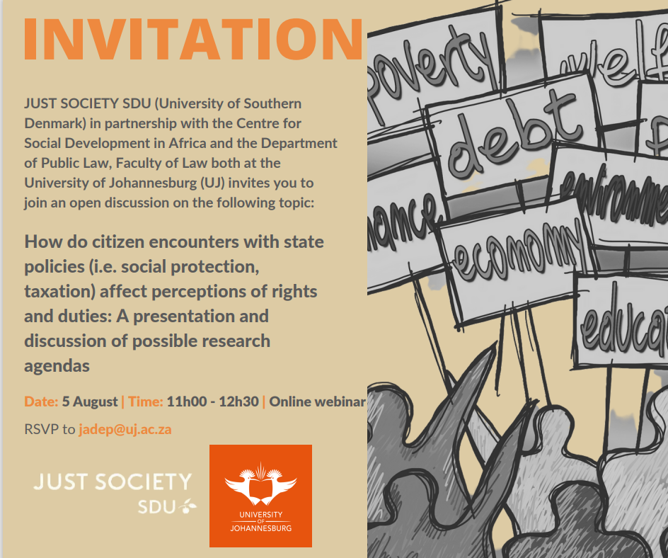 Invitation to webinar on the 5th august 2022 on How do citizen encounters with state policies (i.e. social protection, taxation) affect perceptions of rights and duties: A presentation and discussion of possible research agendas.