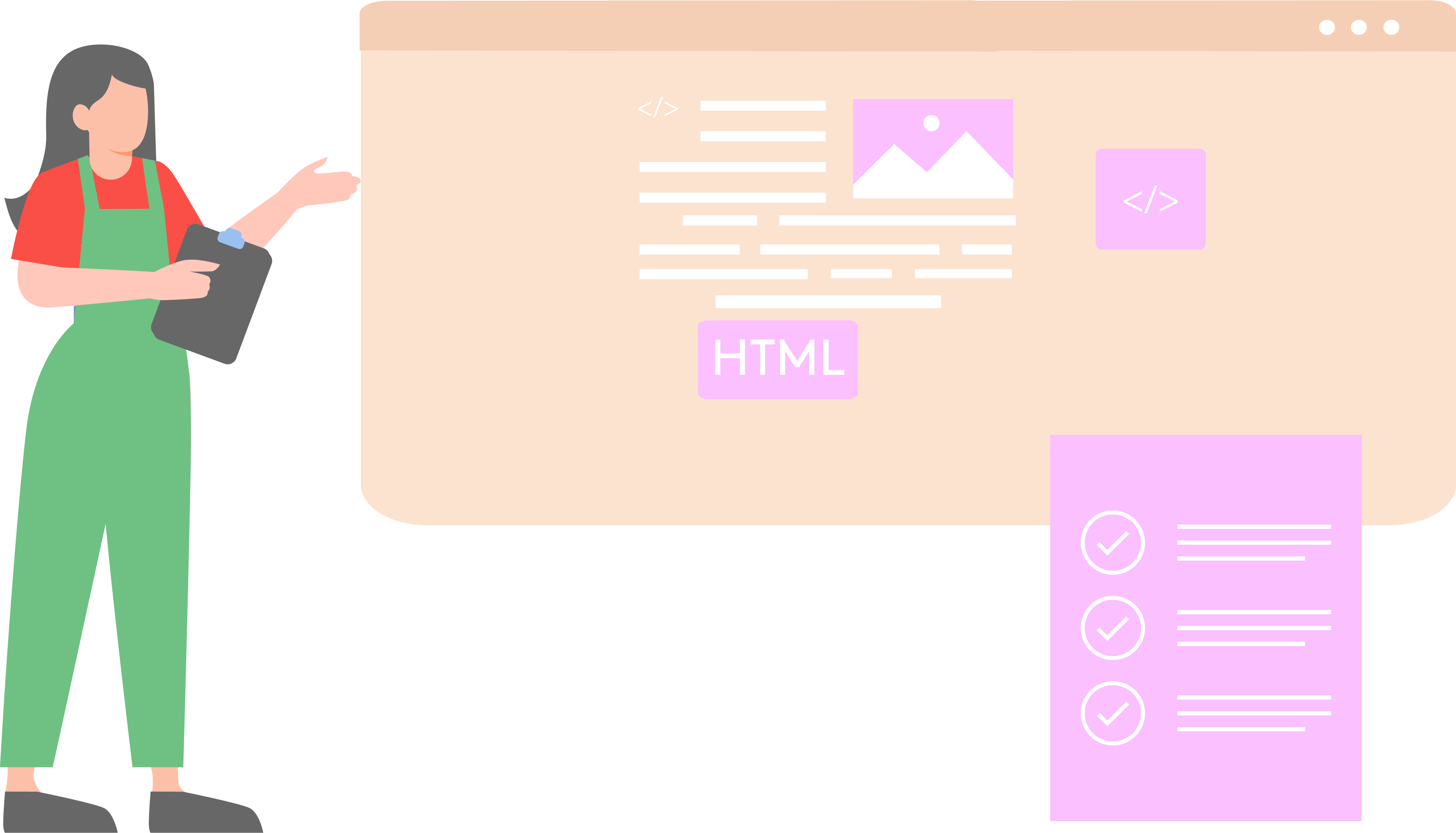 Grafik, der illustrerer HTML og kode arbjede