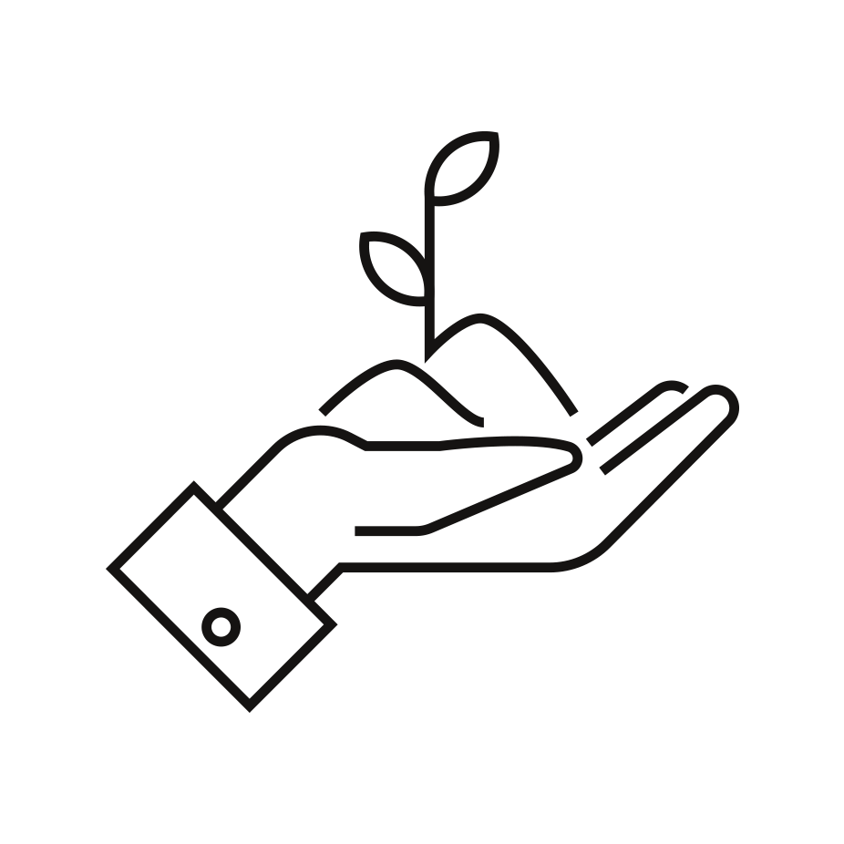 Drawing of hand with little growing plant in the palm