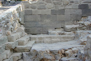Fig. 17. Sector 2. View to the north. The andesite wall in the background has anathyrosis for two symmetrical flights of stairs running upwards to the left end right.