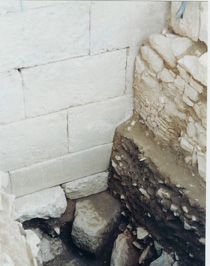 Fig. 27. Sector 3, 'Area west of the Great Terrace Wall'. Trench north of the Crusader Chapel showing excavated west facade of the terrace wall cleared down to original ancient level.