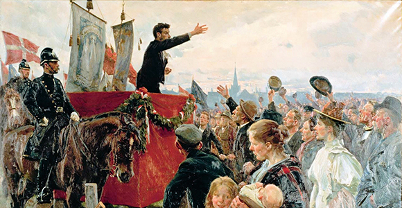 Udsnit af "En agitator på Nørre Fælled" (1889) af Erik Henningsen