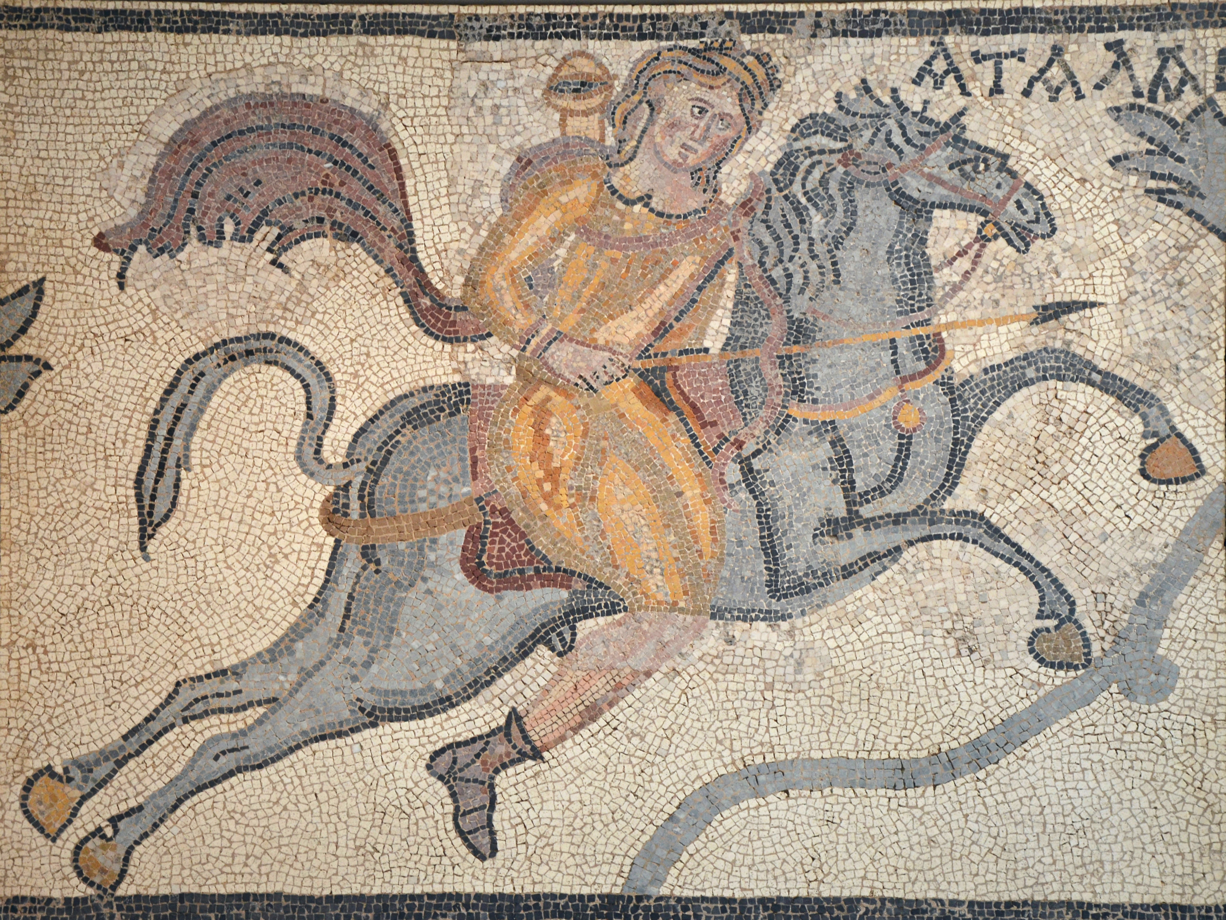 Mythological hunting scene with Atalanta and Melagros found in Room B. British Museum