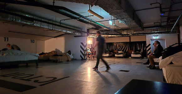 Here is a bomb shelter in a hotel basement in Ukraine, with Wi-Fi and access to mobile phones.