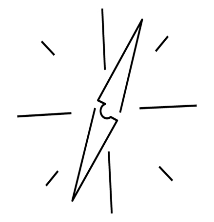 Black line-art compass-style logo with a central pointed needle and surrounding marker lines.
