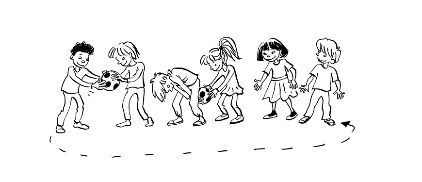 Illustration af børn der leger med bolde