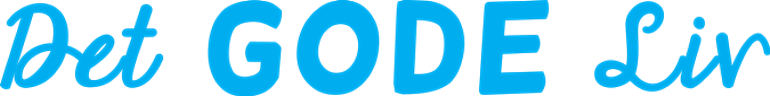 Blå stiliseret tekst med “Det GODE Liv”.
