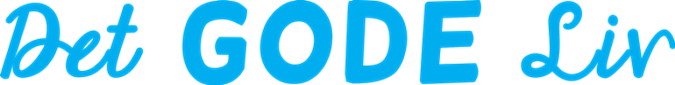 Blå håndskrevet tekst med “Det GODE Liv” Blå stiliseret tekst med “Det GODE Liv”.