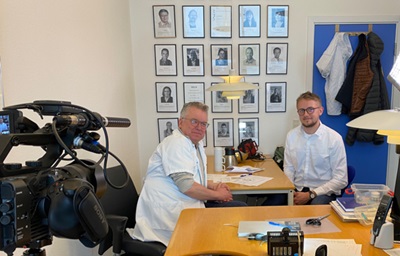 A researcher from the TeleGraft project is interviewed for a documentary