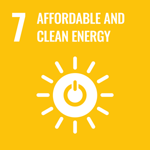 SDG #7 icon: Affordable and clean energy. White on yellow background.