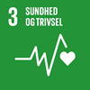 Verdensmål #3 ikon: Sundhed og trivsel. Hvid på grøn baggrund.