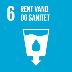 Verdensmål #6 ikon: Rent vand og sanitet. Hvid på blå baggrund.