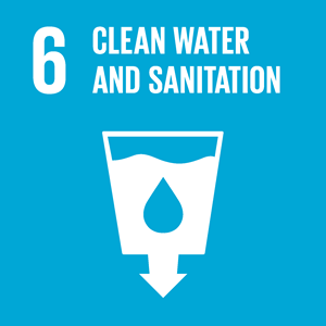 SDG #6 icon: Clean water and sanitation. White on blue background.