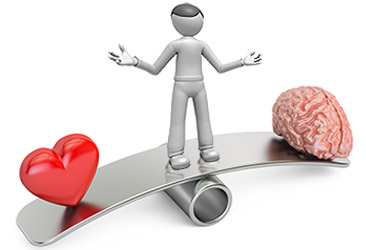 A man on scales with heart and brain