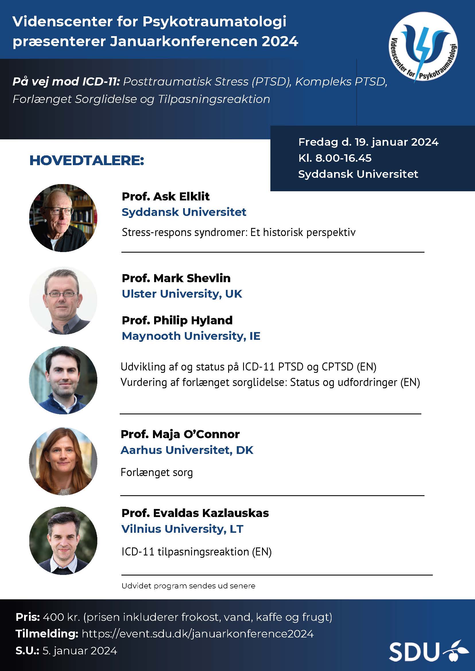 Invitation til Videnscenterets januarkonference 2024 om På vej mod ICD-11: PTSD, Kompleks PTSD, forlænget sorglidelse og tilpasningsreaktion.