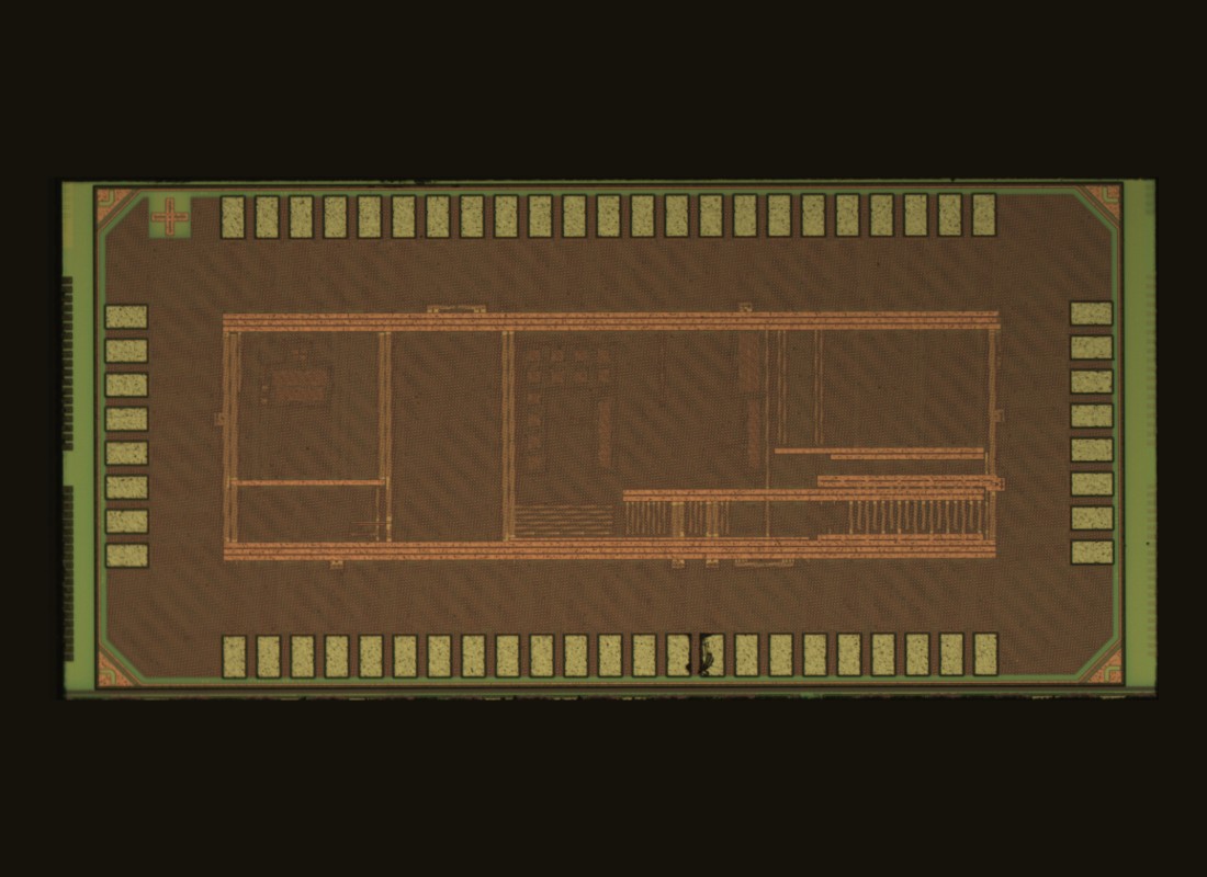 Microscope photo of a time-domain reflectometry (TDR) chip