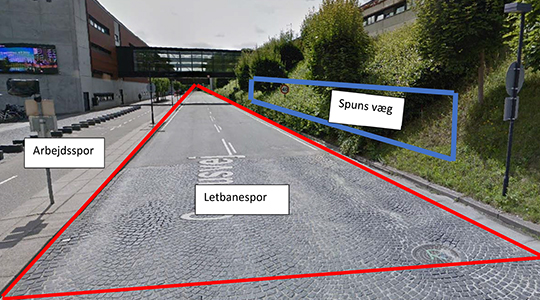 Billedet viser de dele af Campusvej, som påvirkes af letbanearbejdet
