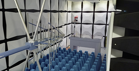 Centre for Industrial Electronics' fully anechoic compact chamber for radiated EMC and antenna measurements.