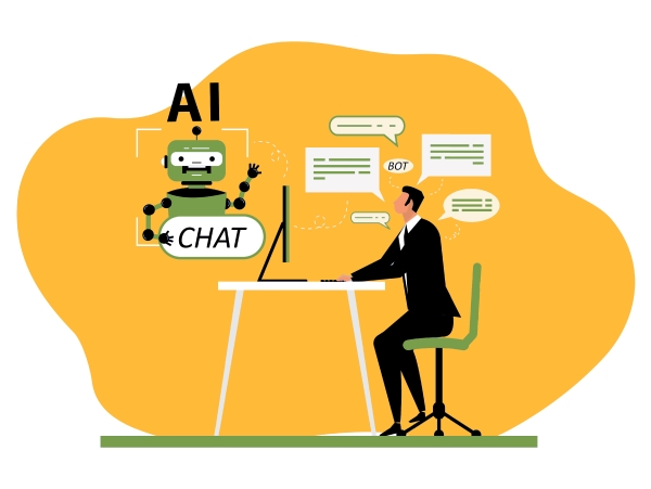Medarbejder i dialog med en AI chatbot