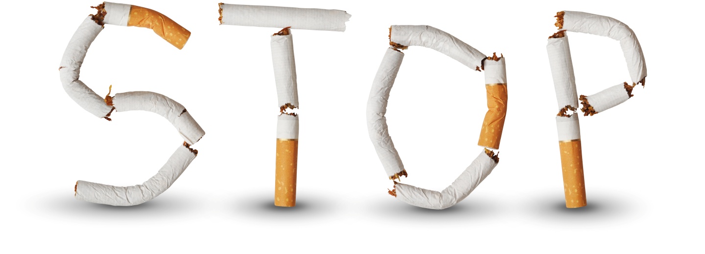 STOP formet af bøjede og knækkede cigaretter på lys baggrund.