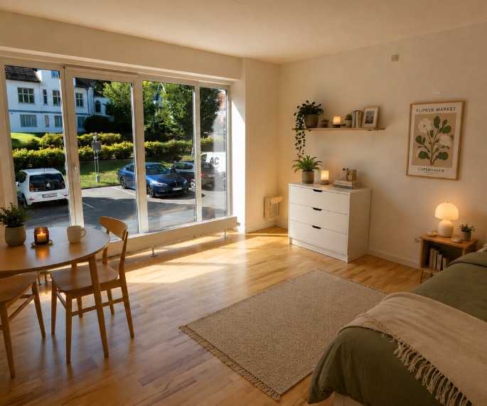 Living area at Grejsdalsvej in Vejle, student housing for full degree international students at SDU
